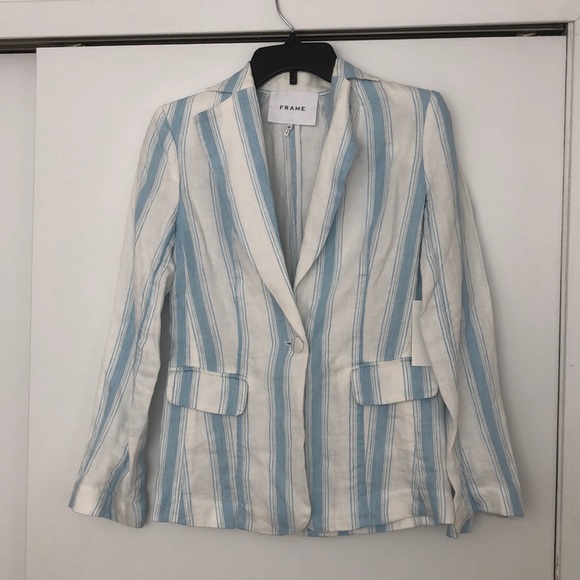 NWT Frame Blue & White Striped Blazer - Picture 1 of 8